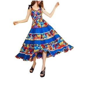 Alice + Olivia Floral Tiered Blue Multicolor Floral Gayla Midi Dress Size 2